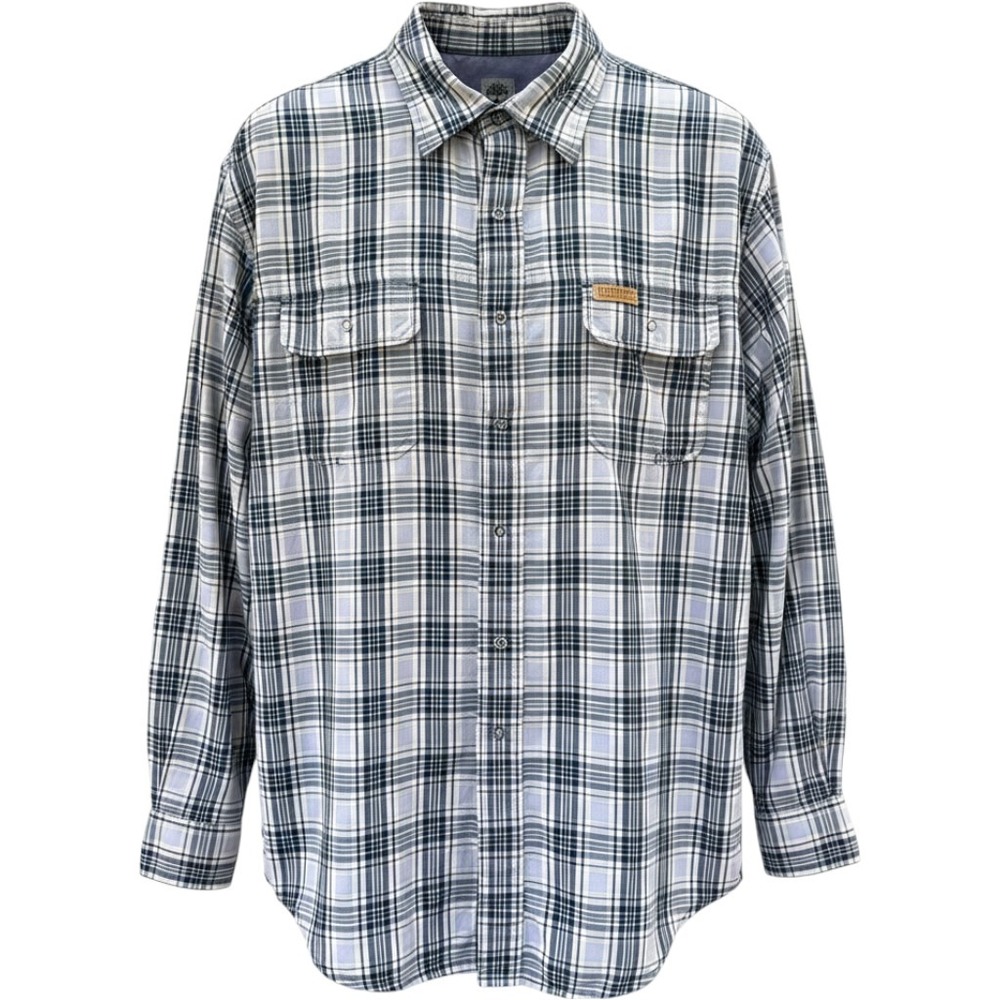 Timberland Mens XL Plaid Snap Front Shirt Workwear Outdoor Cotton Blue Casual